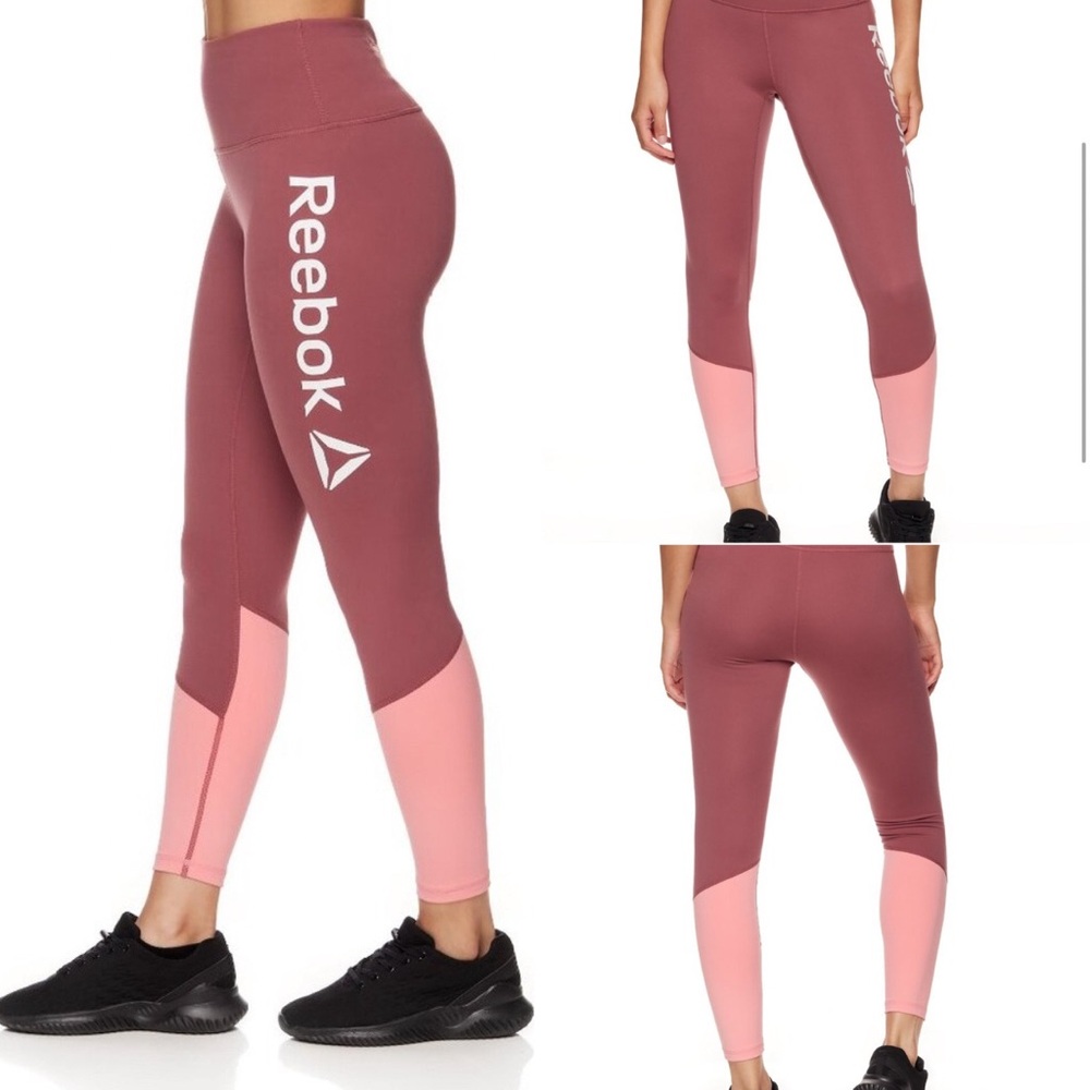 Reebok Colorblock High-Rise Crop Leggings Pink Mauve Large